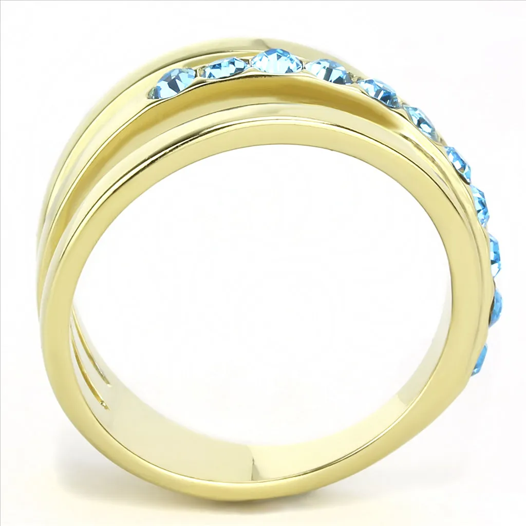 CJE3441 Wholesale Women's Stainless Steel  IP Gold  Sea Blue Fashion Ring