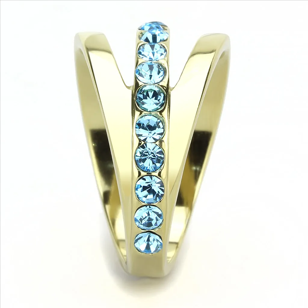 CJE3441 Wholesale Women's Stainless Steel  IP Gold  Sea Blue Fashion Ring
