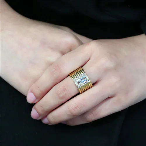 CJE3581 Wholesale Women's Stainless Steel IP Gold AAA Grade CZ Clear Broad Ring