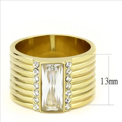 CJE3581 Wholesale Women's Stainless Steel IP Gold AAA Grade CZ Clear Broad Ring