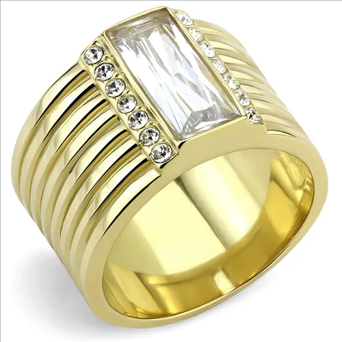 CJE3581 Wholesale Women's Stainless Steel IP Gold AAA Grade CZ Clear Broad Ring