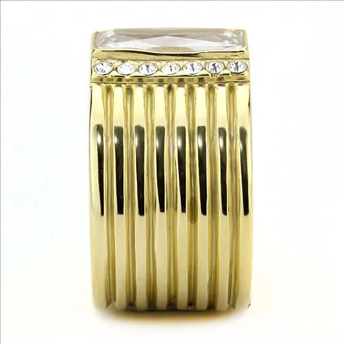 CJE3581 Wholesale Women's Stainless Steel IP Gold AAA Grade CZ Clear Broad Ring