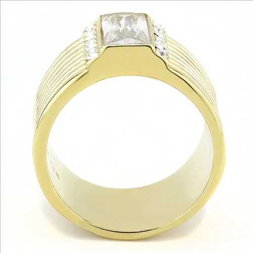 CJE3581 Wholesale Women's Stainless Steel IP Gold AAA Grade CZ Clear Broad Ring