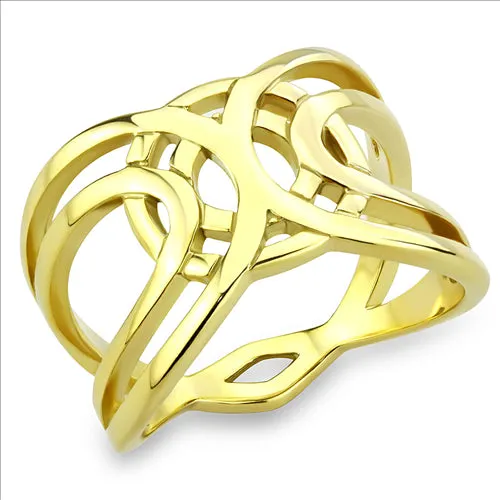 CJE3639 Wholesale Women's Stainless Steel IP Gold Geometric Broad Ring