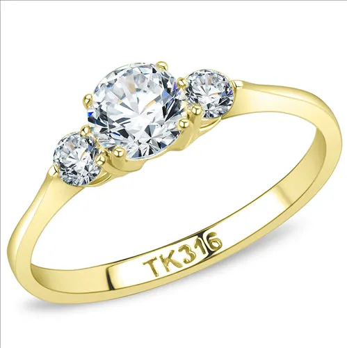 CJE3668 Wholesale Women's Stainless Steel IP Gold AAA Grade CZ Clear Three Stone Minimal Ring
