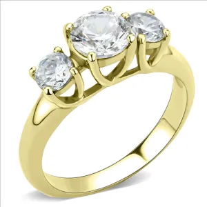 CJE3673 Wholesale Women's Stainless IP Gold AAA Grade CZ Clear Three Stone Ring