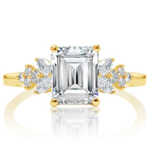 Classique Creations Emerald Diamond Marquise and Round Cluster Engagement Ring