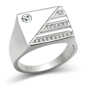 Clear Synthetic Crystal Stainless Steel Men's Ring - High Polished Round Design for Men's Jewelry