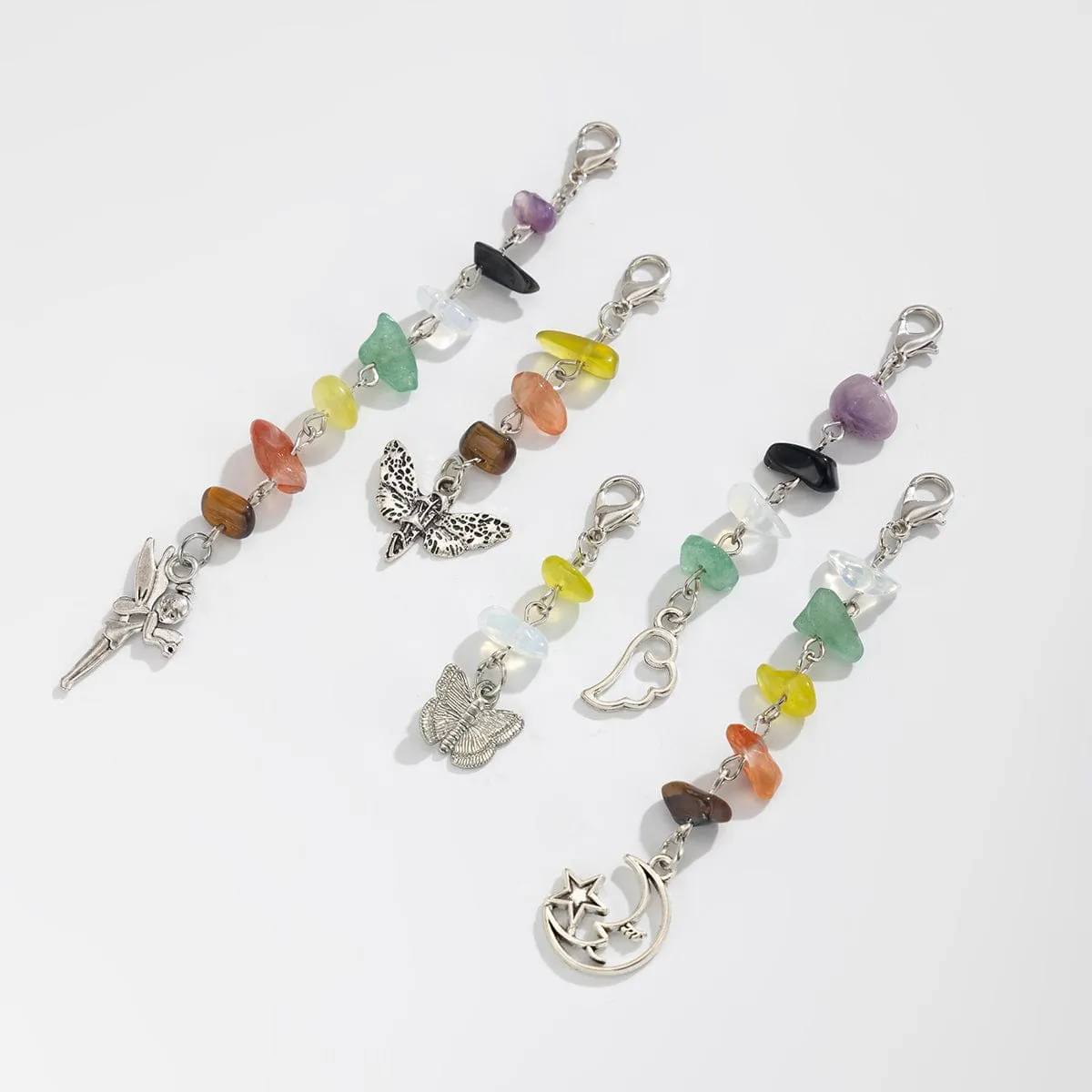Colorful 5pcs Crystal Stone Elf Moon Star Dragonfly Charm Hair Braids Ring Set