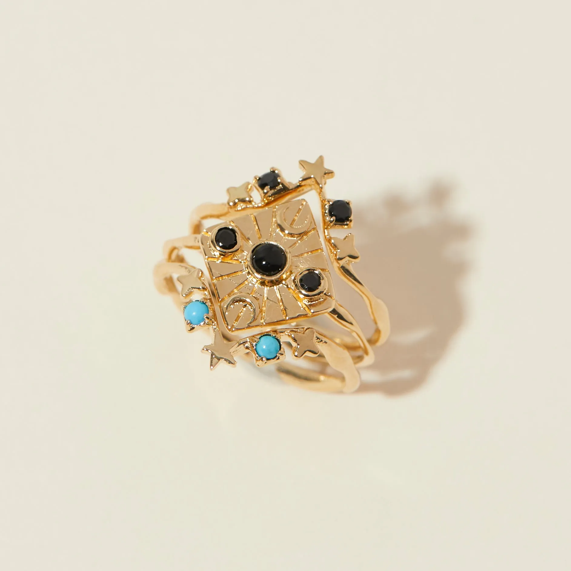 Compass Ring in Black Onyx/Black Spinel