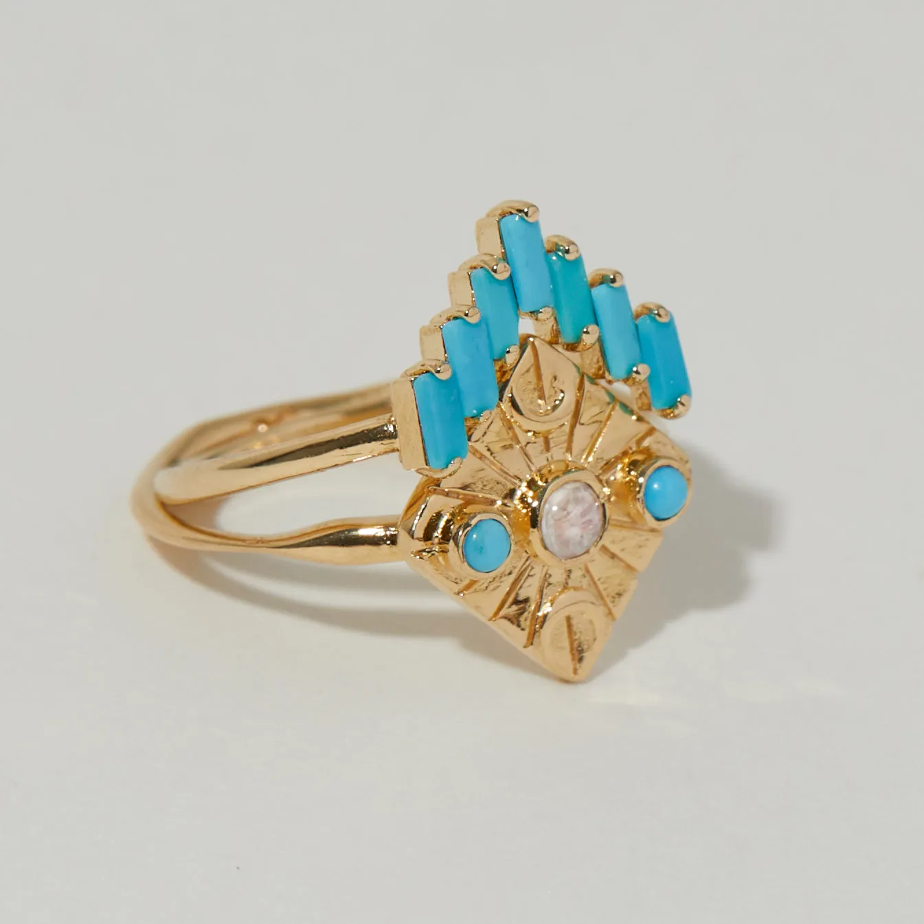Compass Ring in Moonstone/Turquoise