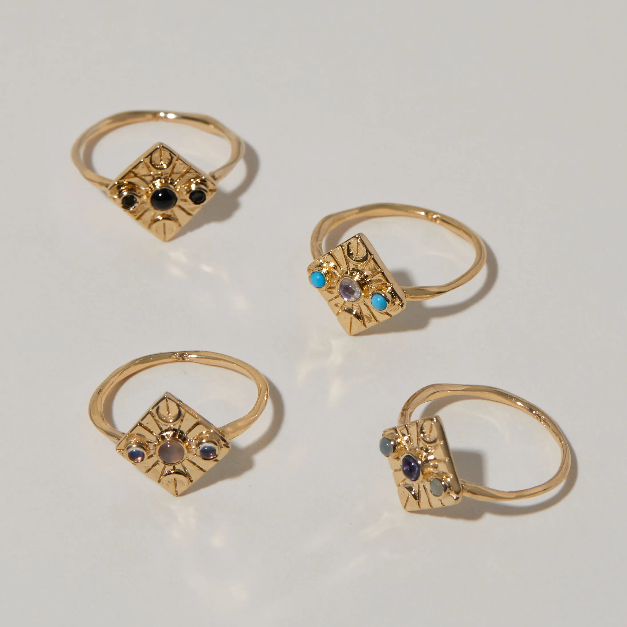 Compass Ring in Moonstone/Turquoise