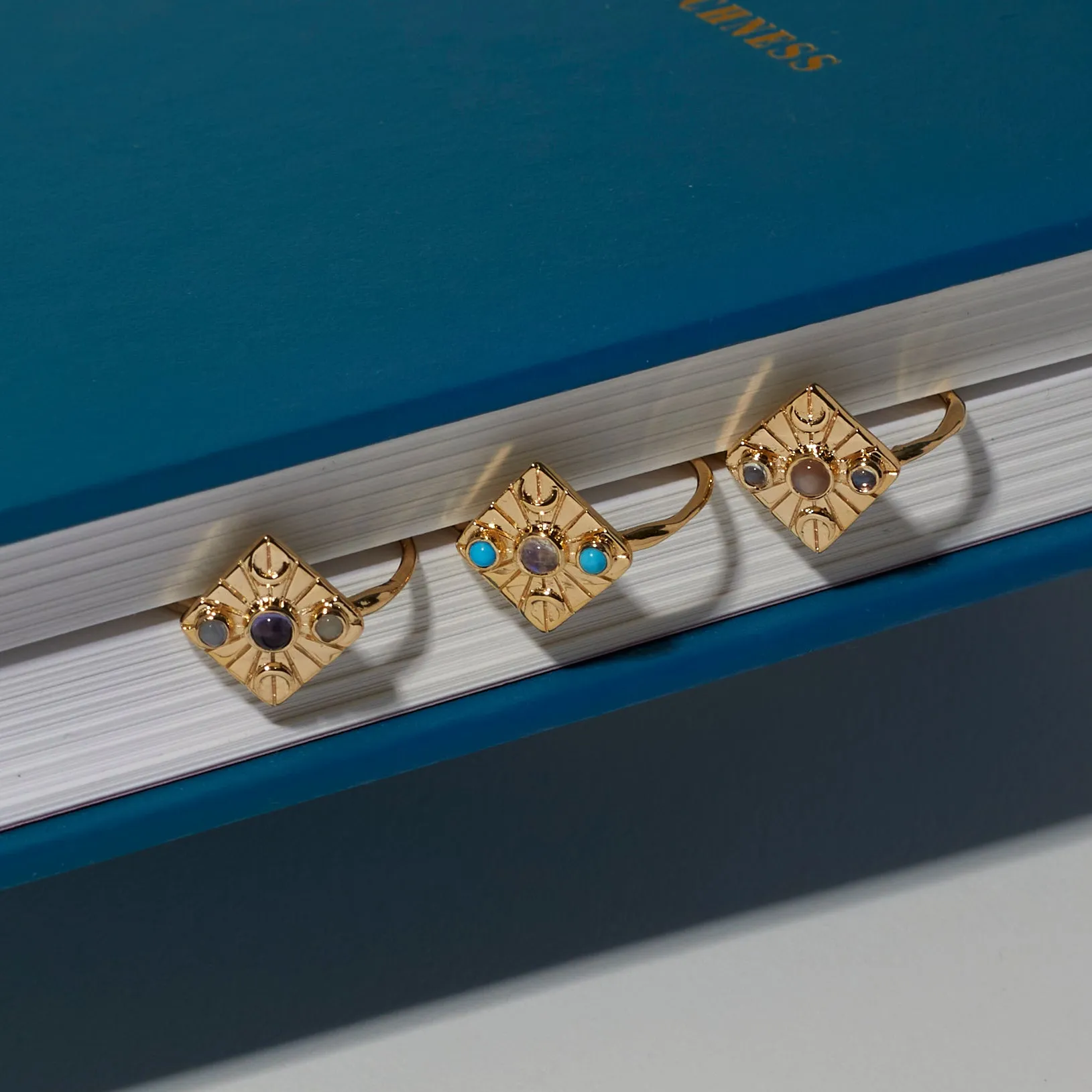 Compass Ring in Moonstone/Turquoise