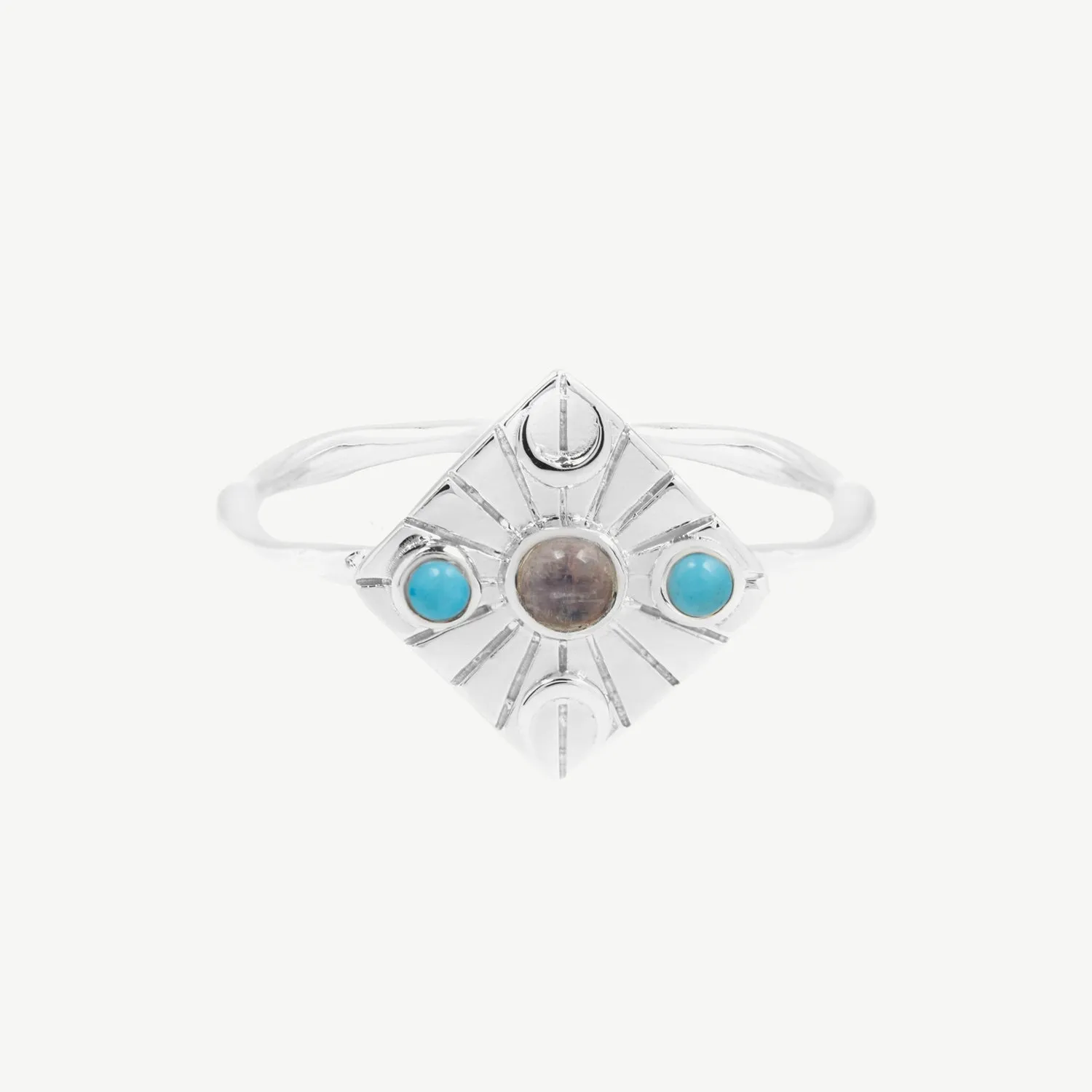 Compass Ring in Moonstone/Turquoise