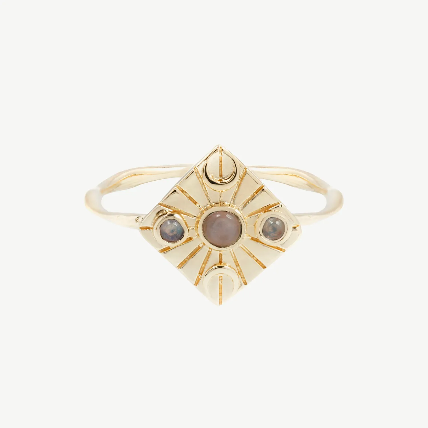 Compass Ring in Peach Moonstone/Moonstone