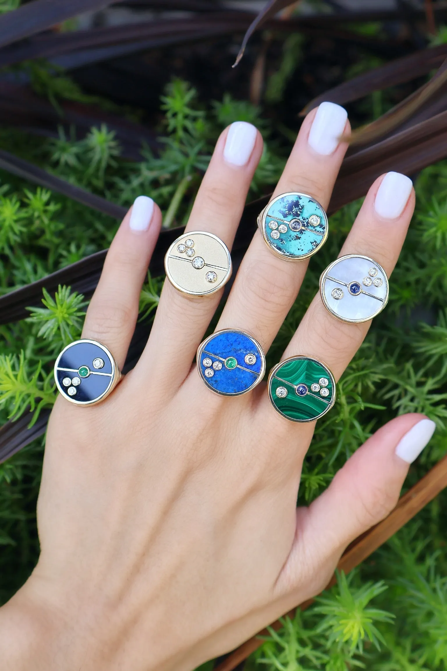 Compass Signet Ring- Lapis & Emerald