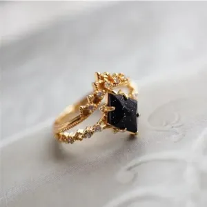 Court Style Lace Blue Crystal Micro Setting Diamond Stacking Ring Gold Plated Luxury Ladies Jewelry
