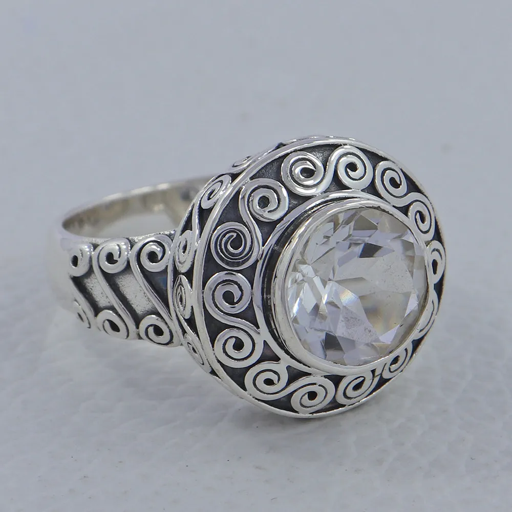 Crystal Cut Stone Silver Ring