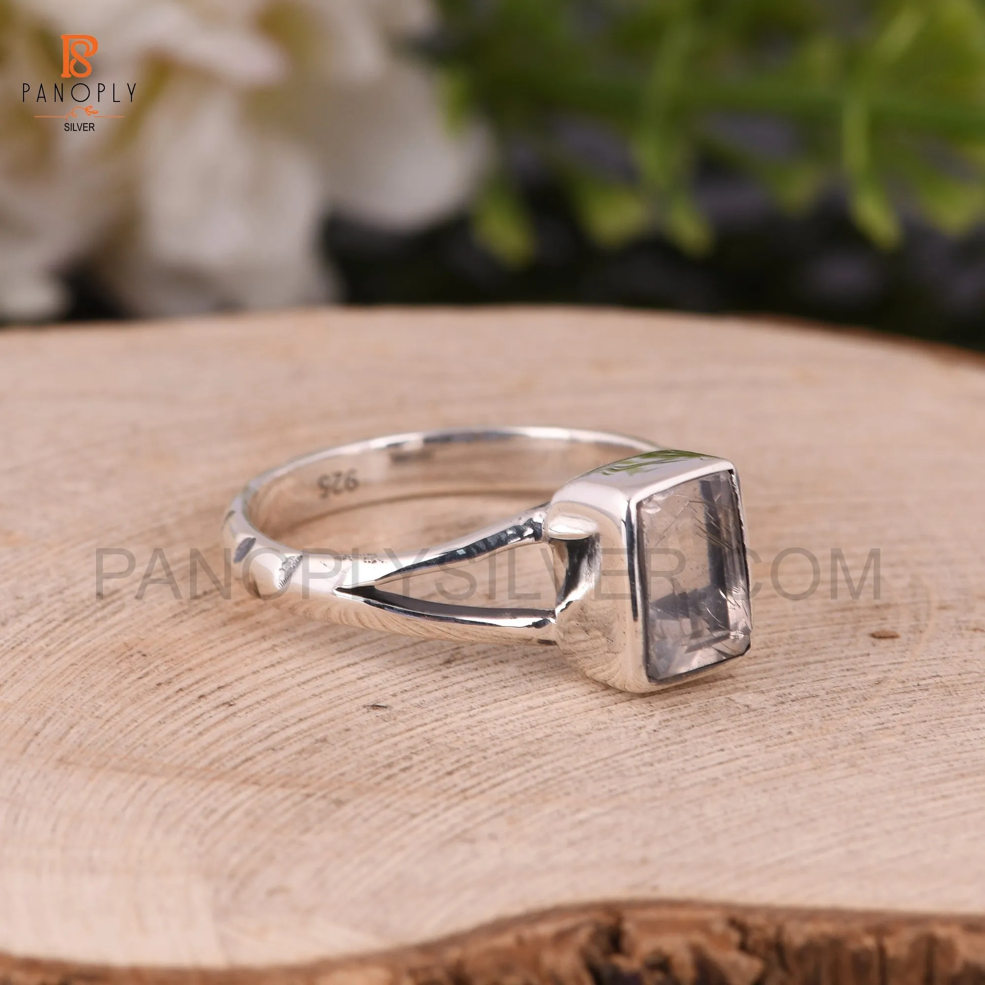 Crystal Quartz Octagon Shape Split Band Rings