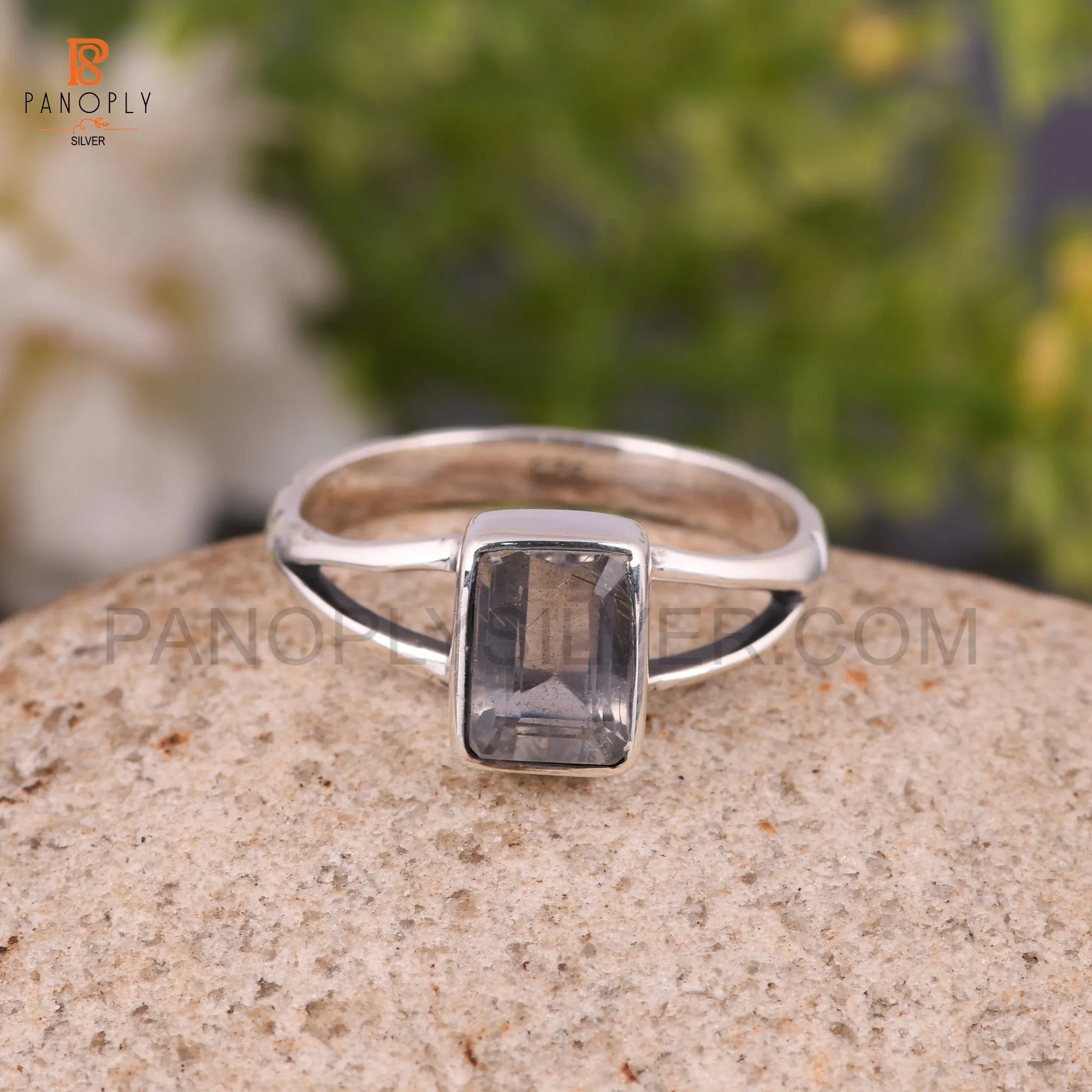 Crystal Quartz Octagon Shape Split Band Rings