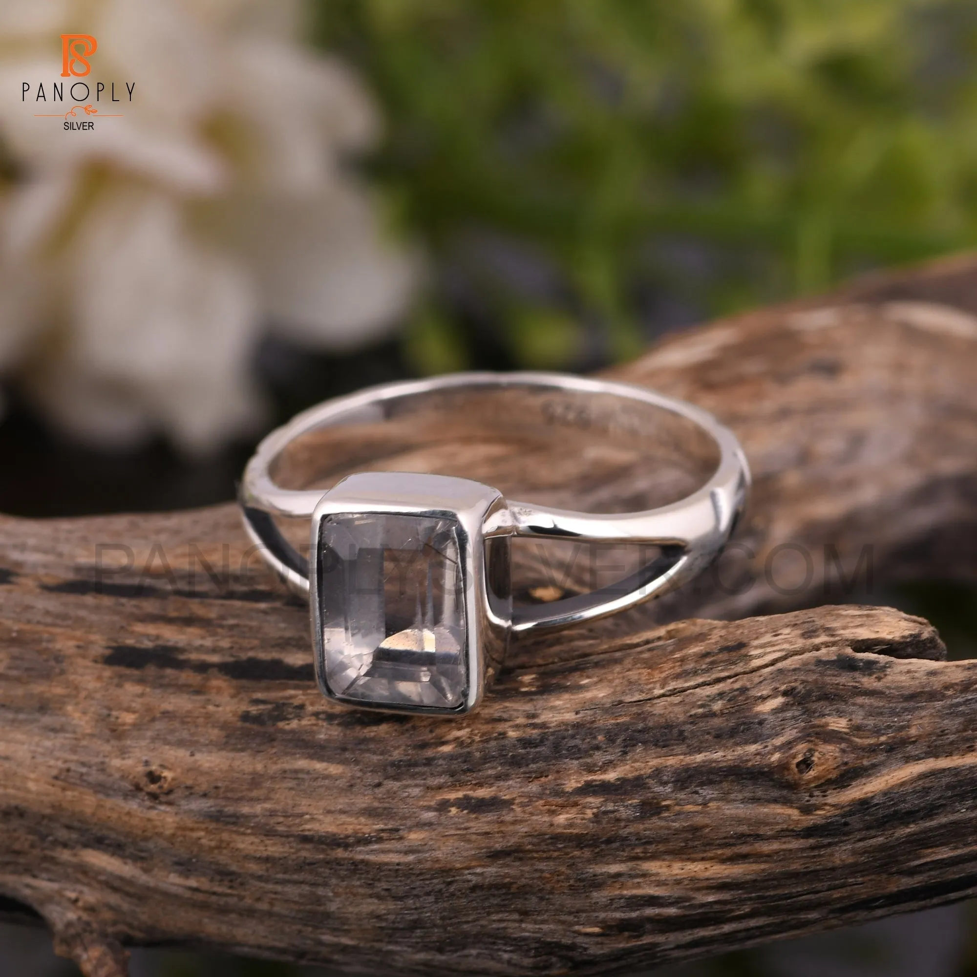 Crystal Quartz Octagon Shape Split Band Rings
