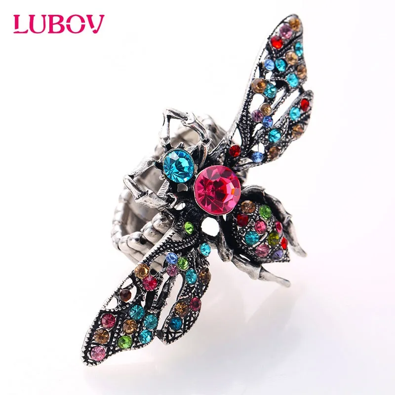 Crystal Stone Metal Bee Ring