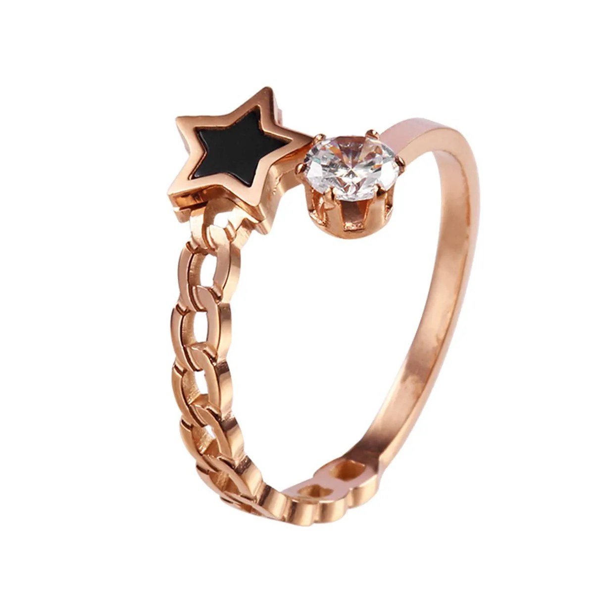 Cubic Zirconia & 18K Rose Gold-Plated Star Bypass Ring