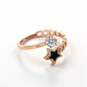 Cubic Zirconia & 18K Rose Gold-Plated Star Bypass Ring