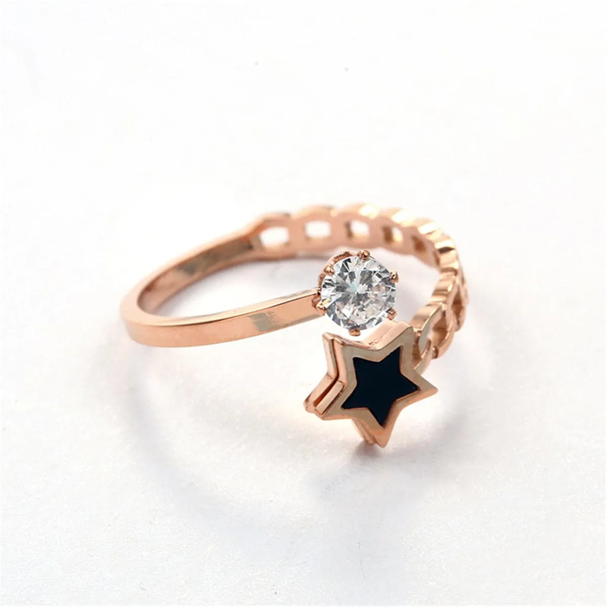 Cubic Zirconia & 18K Rose Gold-Plated Star Bypass Ring