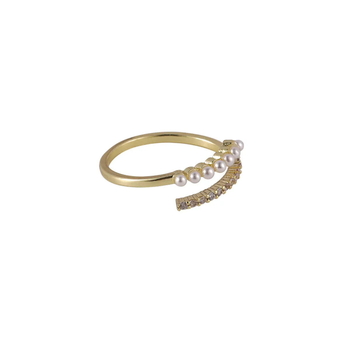 Cubic Zirconia & Pearl 18K Gold-Plated Prong-Set Bypass Ring