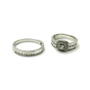 Cushion Invisible Set Channel Setting Baguette Engagement Rings (Silver)