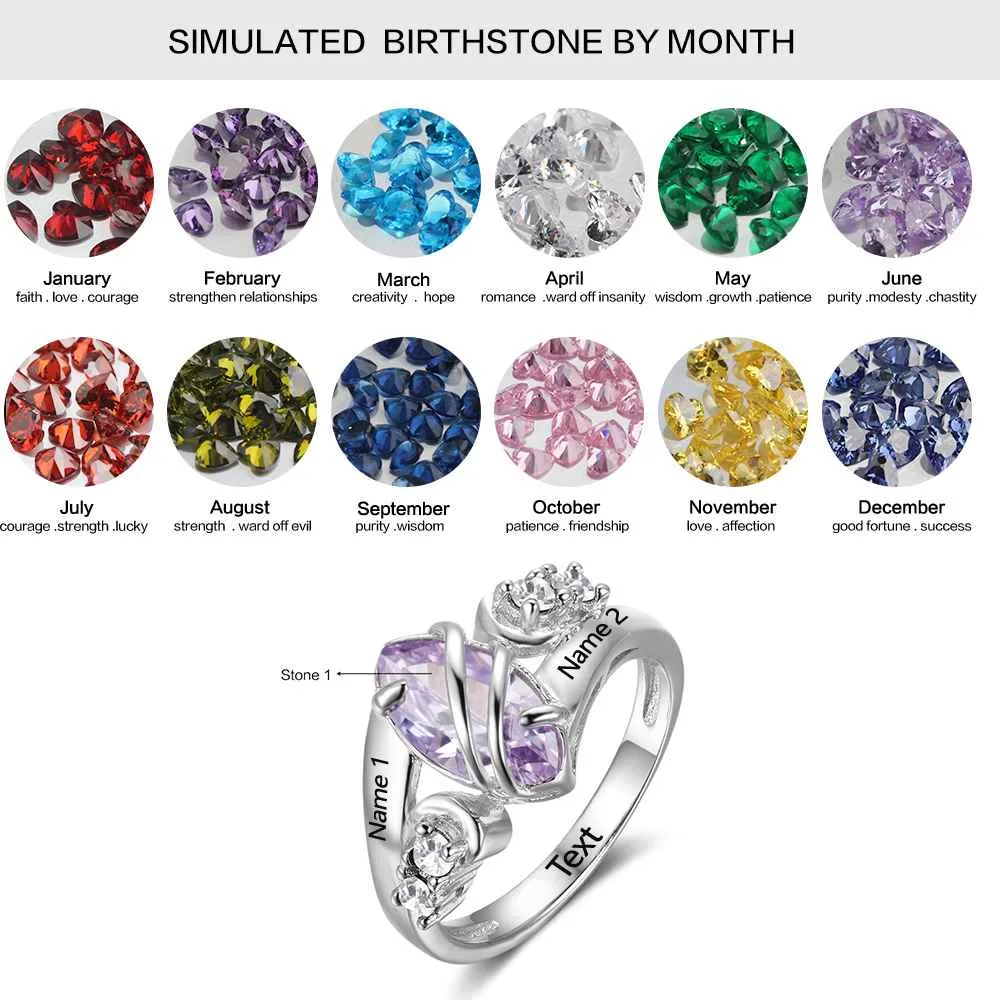 Custom Birthstone Ring Engrave Name Love Rings 925 Sterling Silver Party Rings For Women Free Gift Box