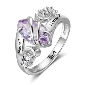 Custom Birthstone Ring Engrave Name Love Rings 925 Sterling Silver Party Rings For Women Free Gift Box