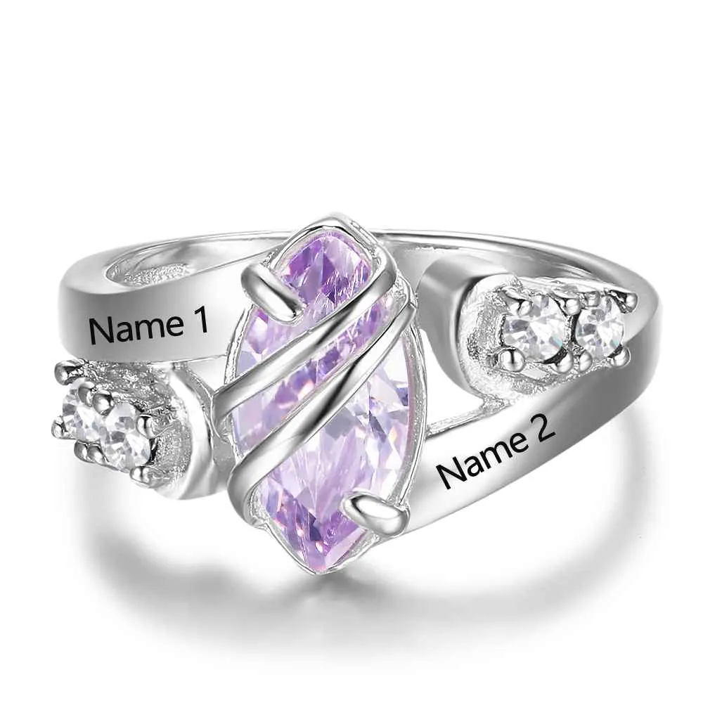 Custom Birthstone Ring Engrave Name Love Rings 925 Sterling Silver Party Rings For Women Free Gift Box