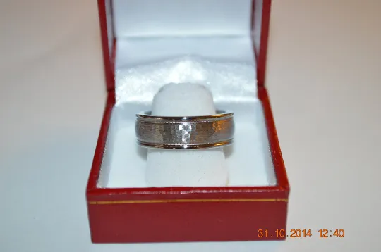 Custom Made Titanium Hammered Wedding Band with Milgrain Design Available in mens and womens sizes 4-18