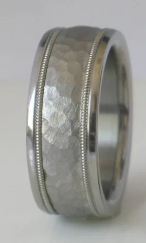 Custom Made Titanium Hammered Wedding Band with Milgrain Design Available in mens and womens sizes 4-18
