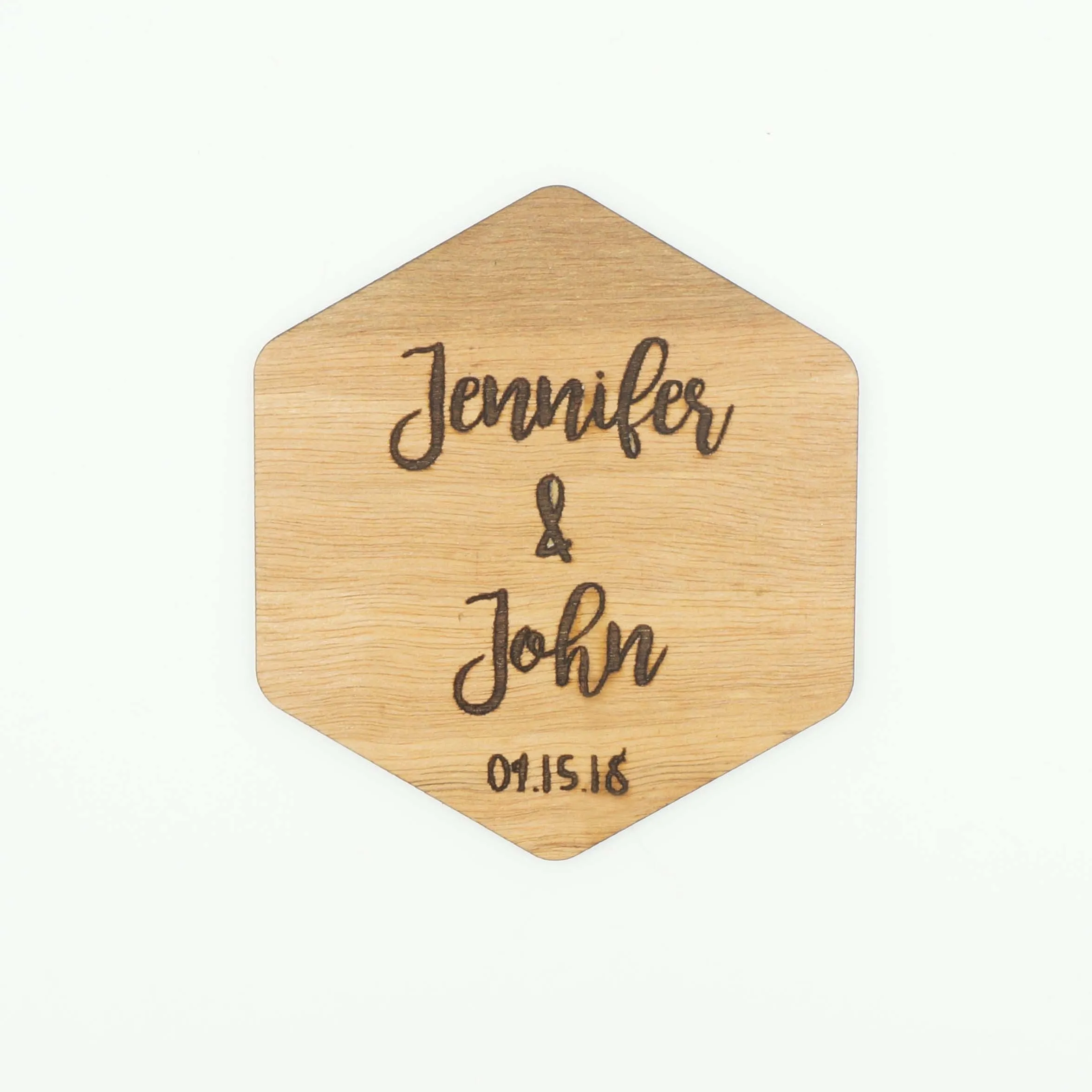 Custom Modern Hexagon Wooden Drink Coasters Couples Name Wedding Date Gift-Set of 6