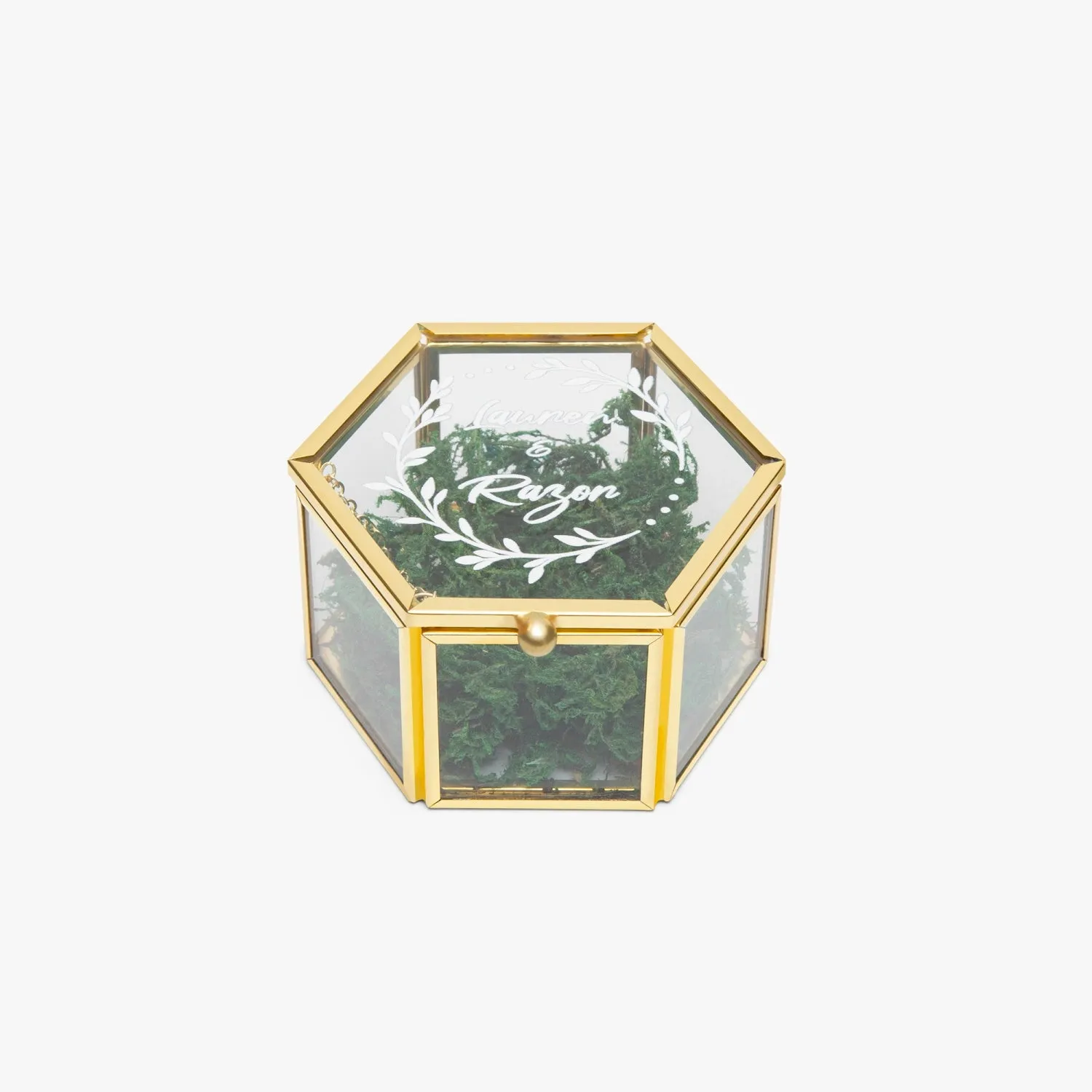 Customizable Name Hexagonal Glass Ring Box