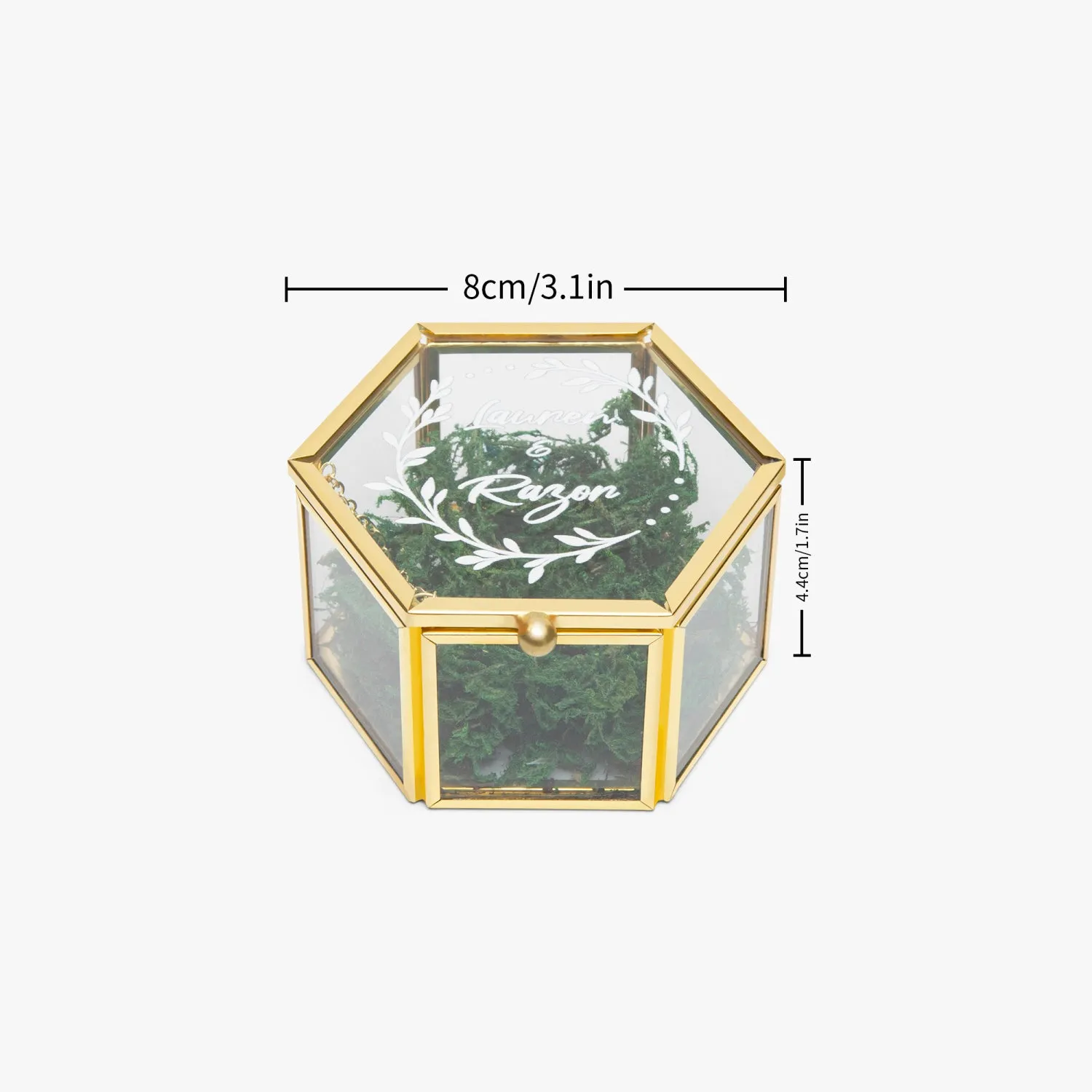 Customizable Name Hexagonal Glass Ring Box
