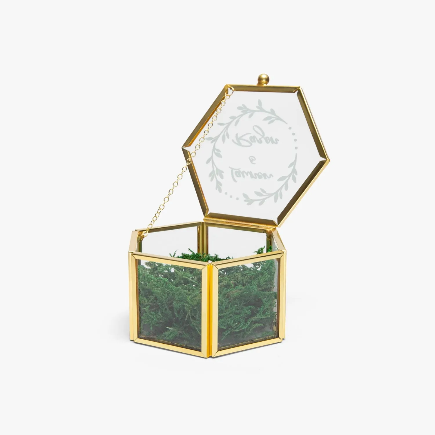 Customizable Name Hexagonal Glass Ring Box