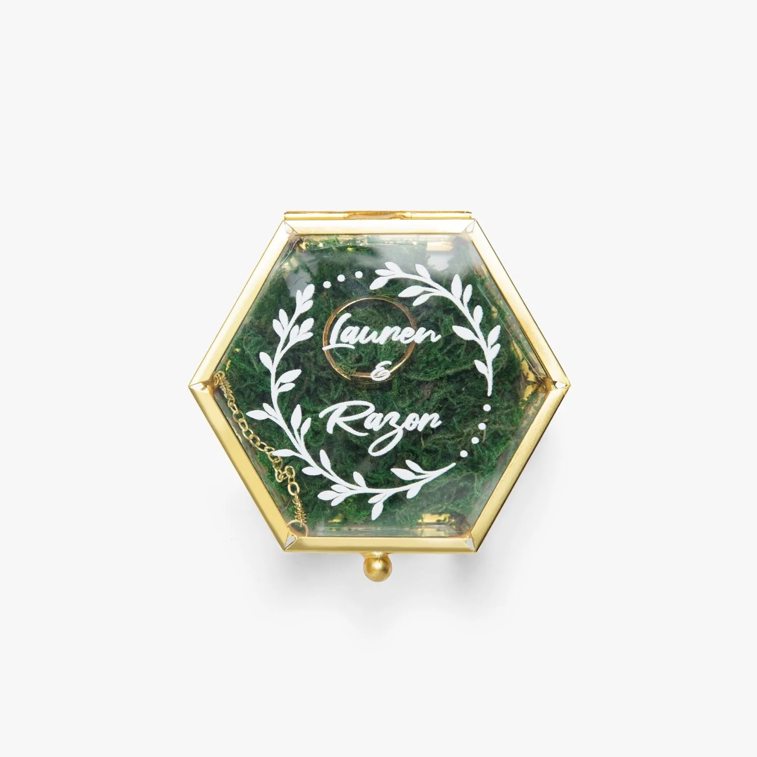 Customizable Name Hexagonal Glass Ring Box