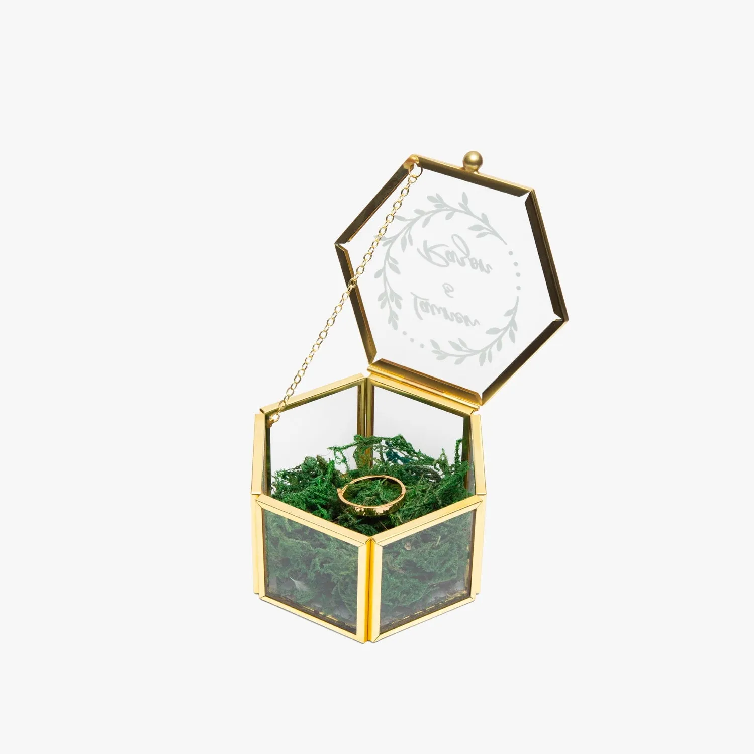 Customizable Name Hexagonal Glass Ring Box