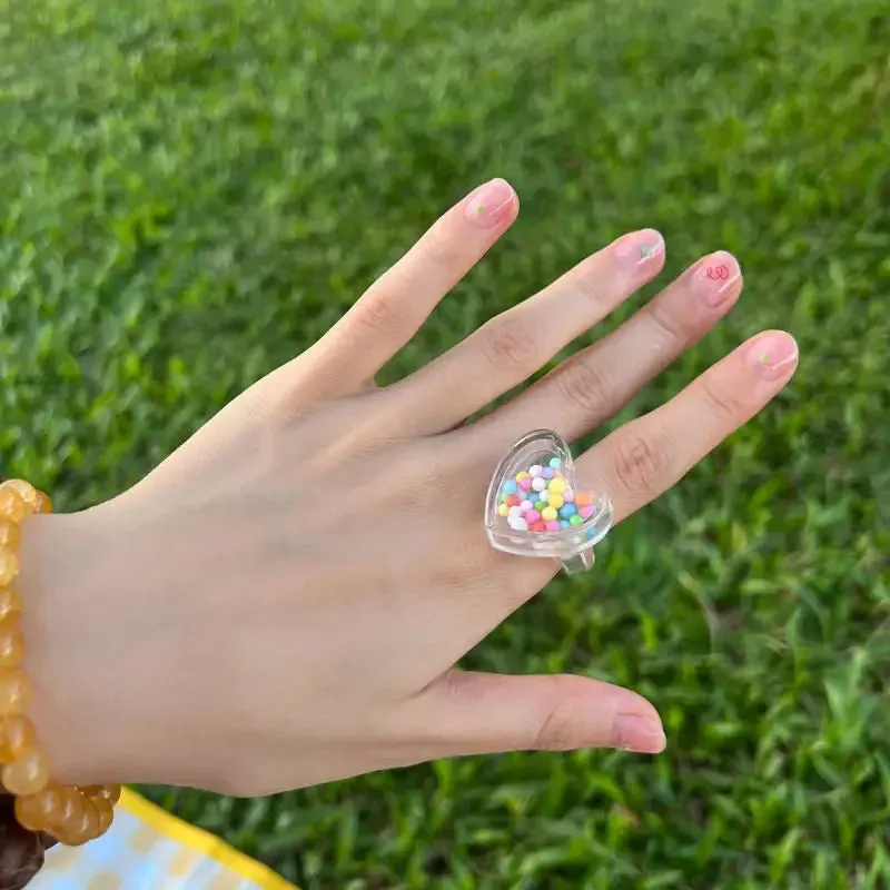 Cute Candy Beads Clear Rings for a Fun Style Boost