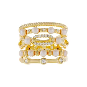 CZ Pearl X Rope Ring