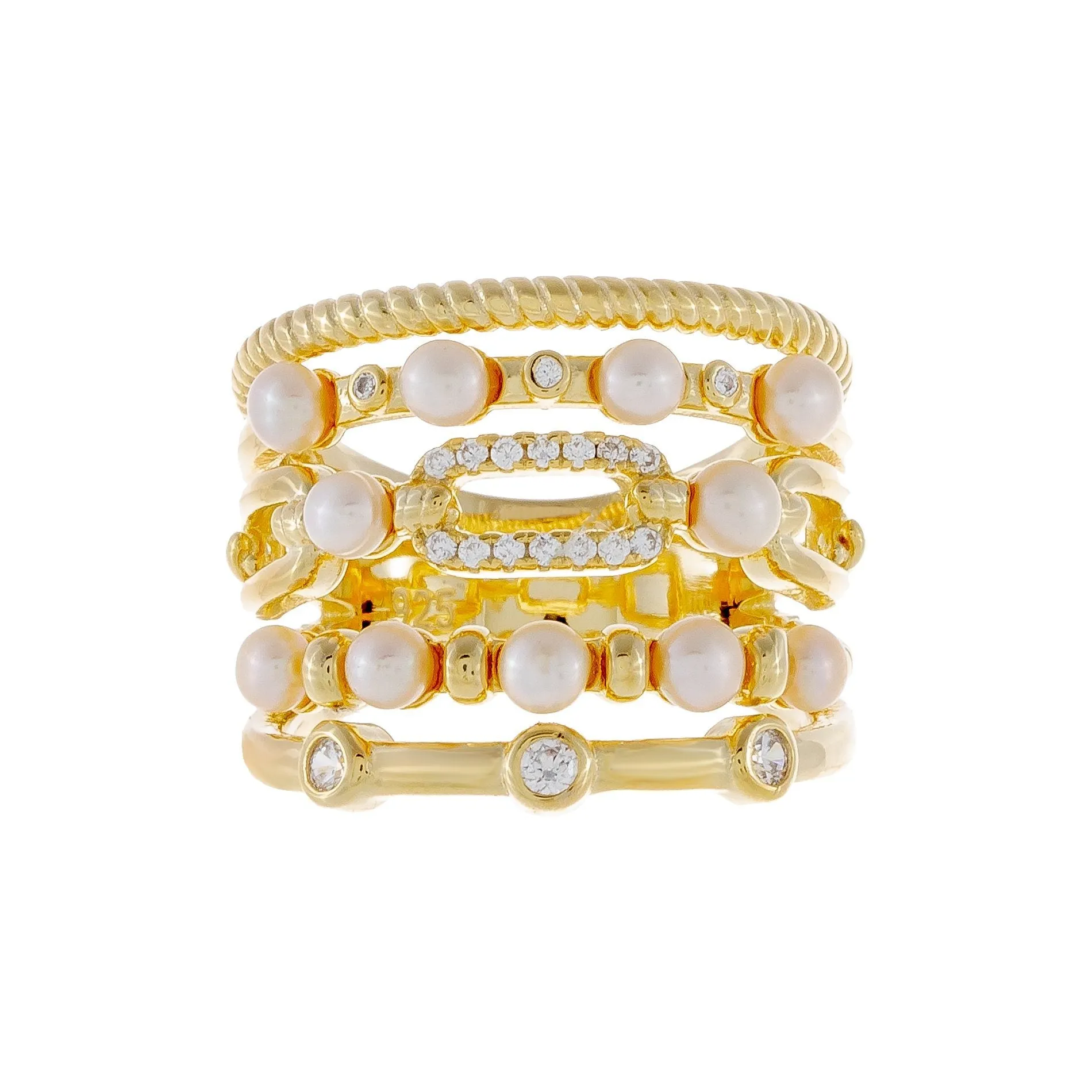 CZ Pearl X Rope Ring