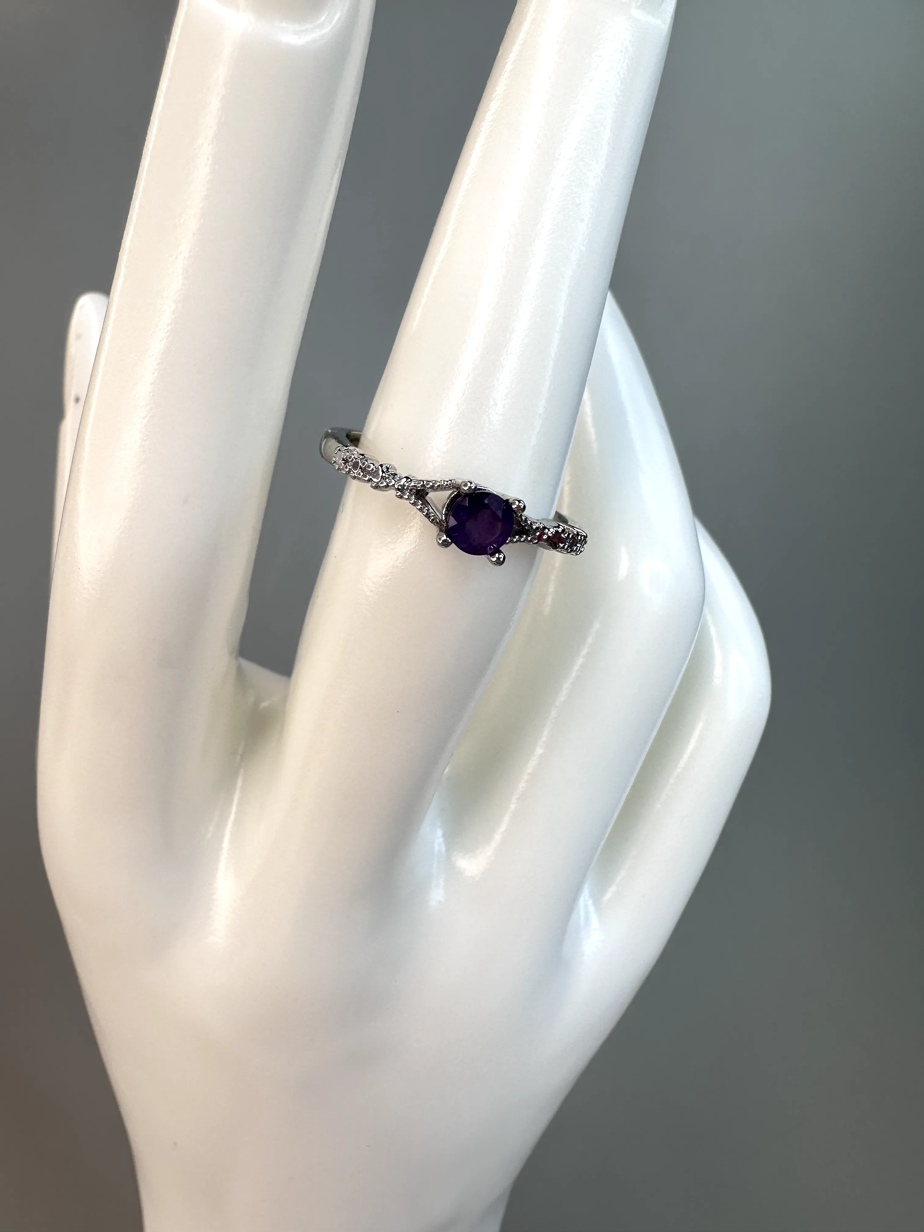 Dainty Amethyst Ring | Adjustable | Silver Plated