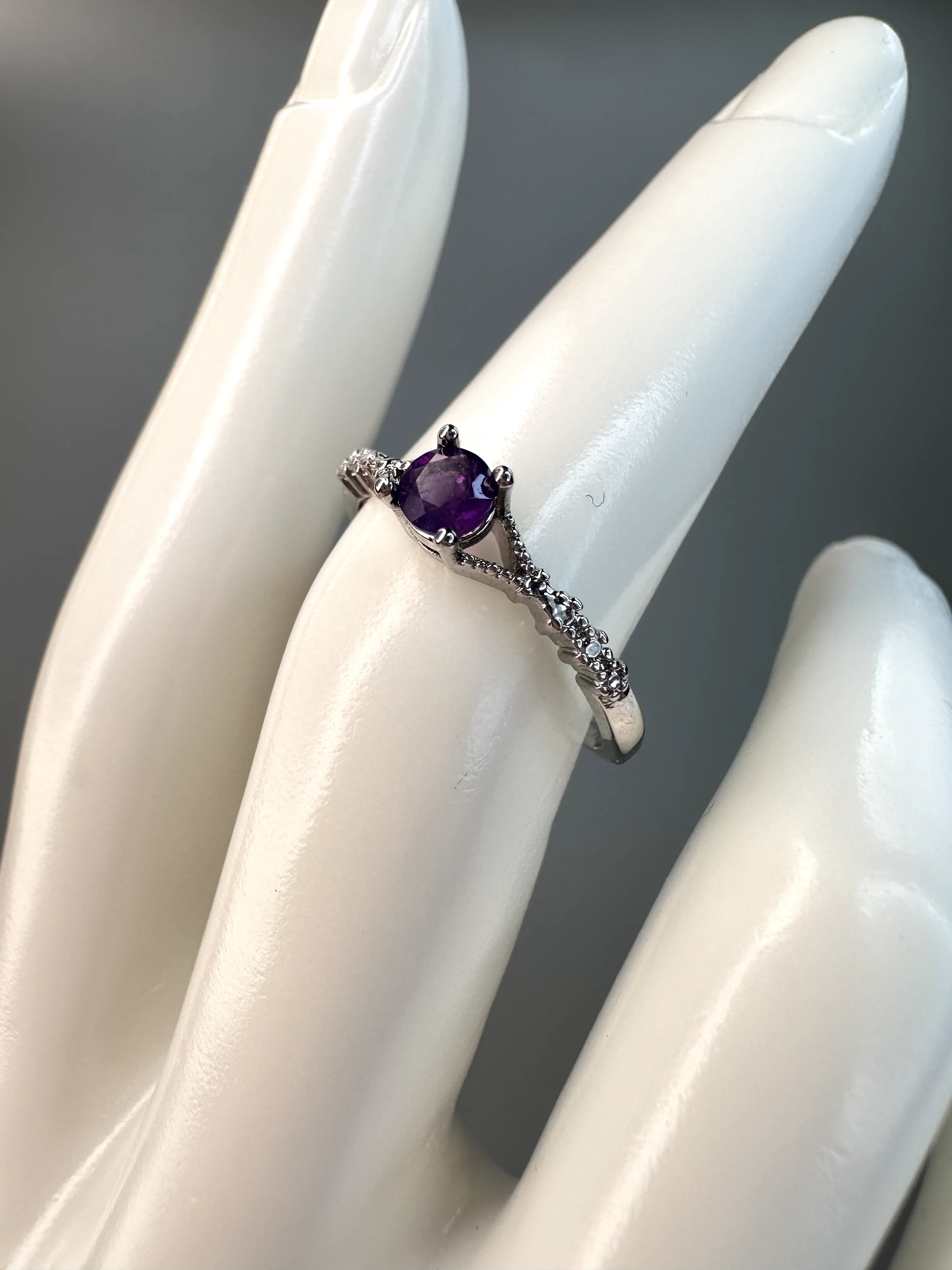 Dainty Amethyst Ring | Adjustable | Silver Plated
