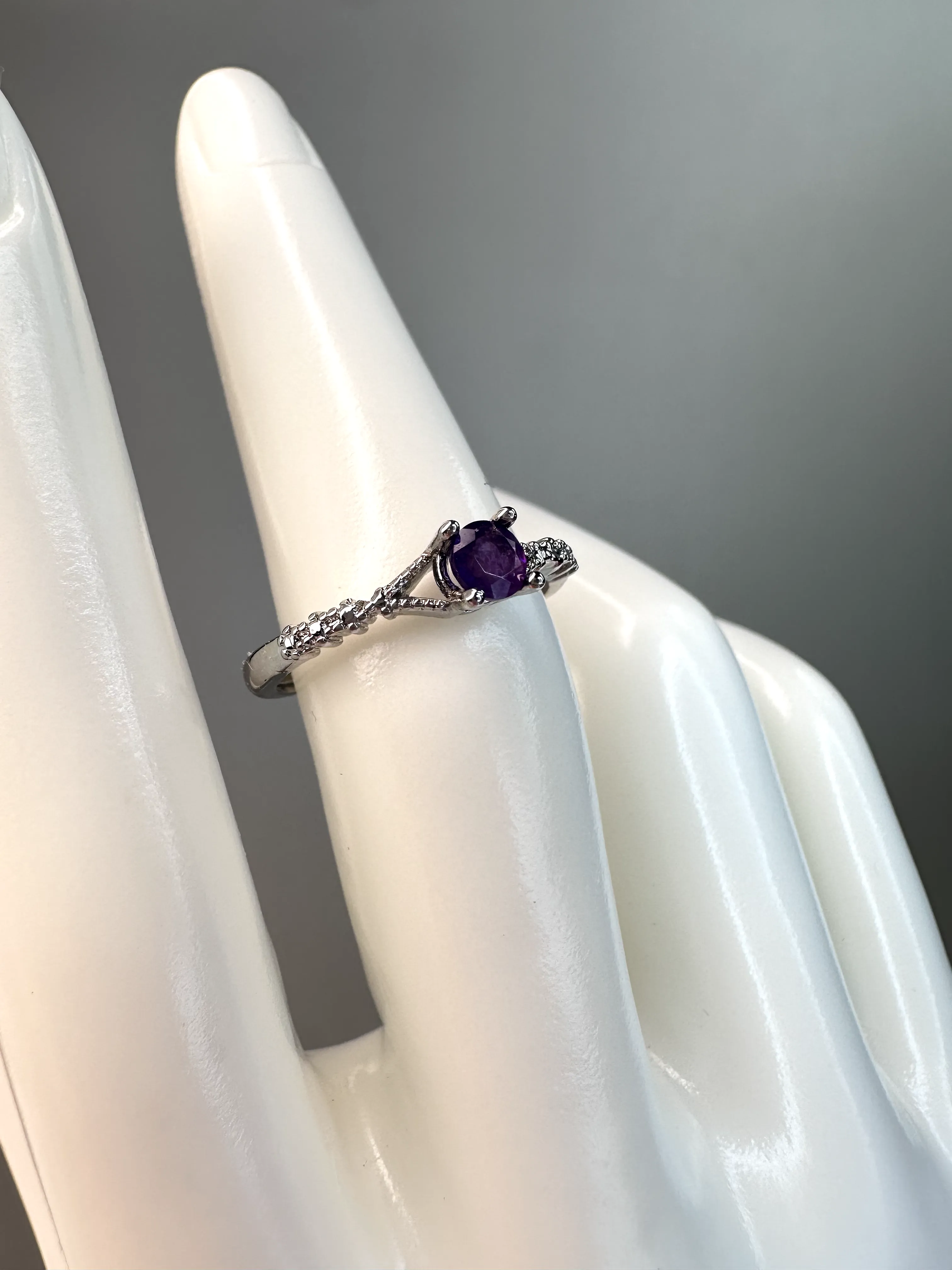 Dainty Amethyst Ring | Adjustable | Silver Plated