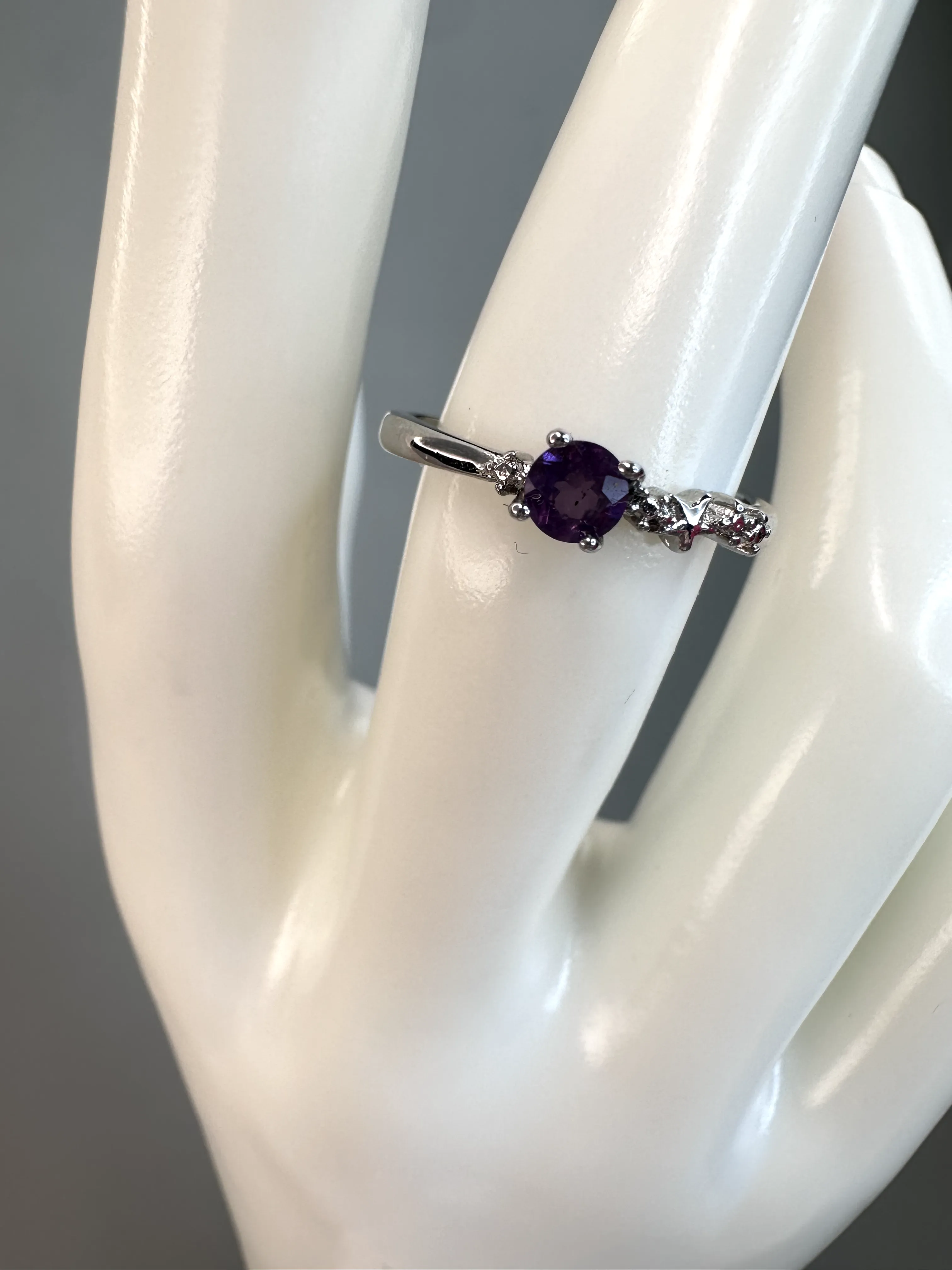 Dainty Amethyst Ring | Adjustable | Silver Plated