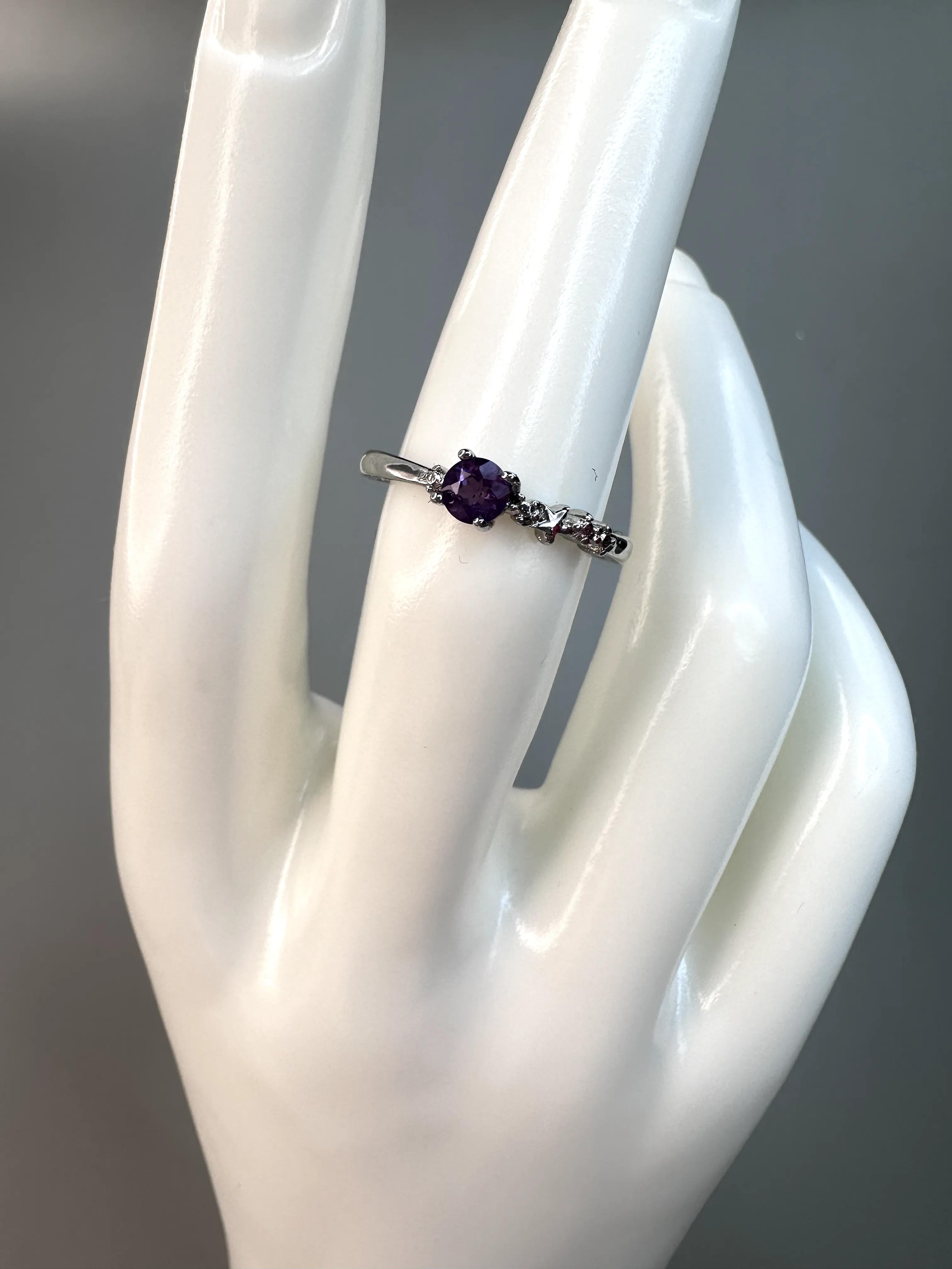 Dainty Amethyst Ring | Adjustable | Silver Plated